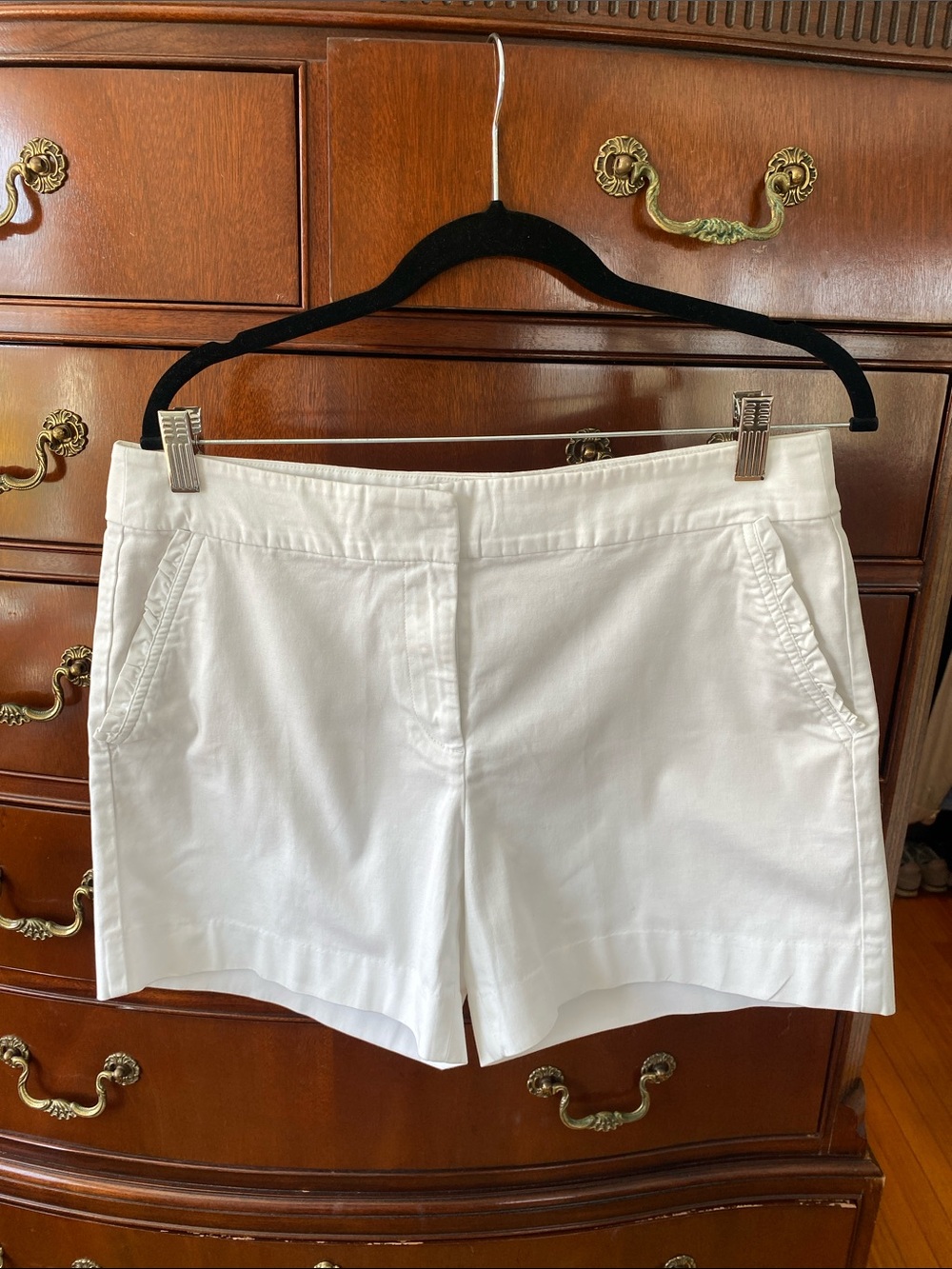 Talbots White Cotton Bermuda Shorts with Ruffle detail Side Slant Pockets